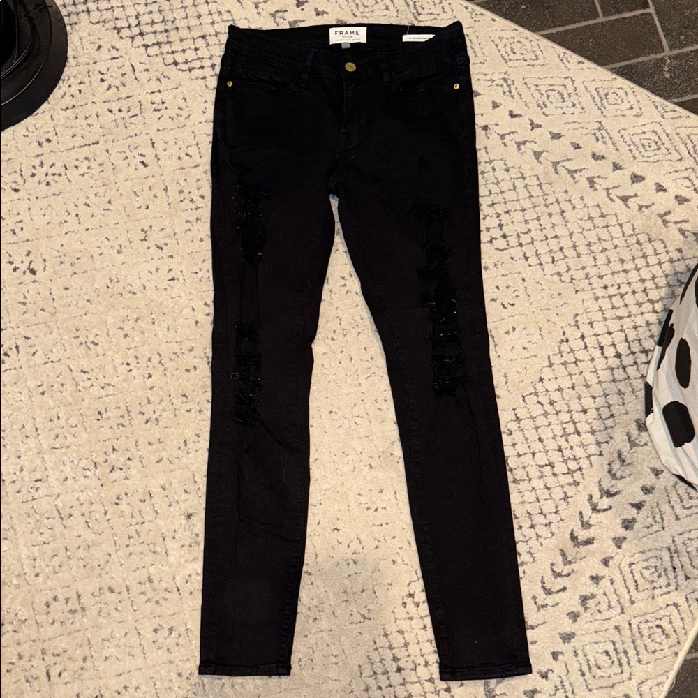 Frame Denim Women's Black Ripped Skinny Jeans